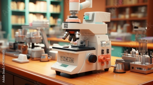 b'A close-up image of a microscope in a laboratory'