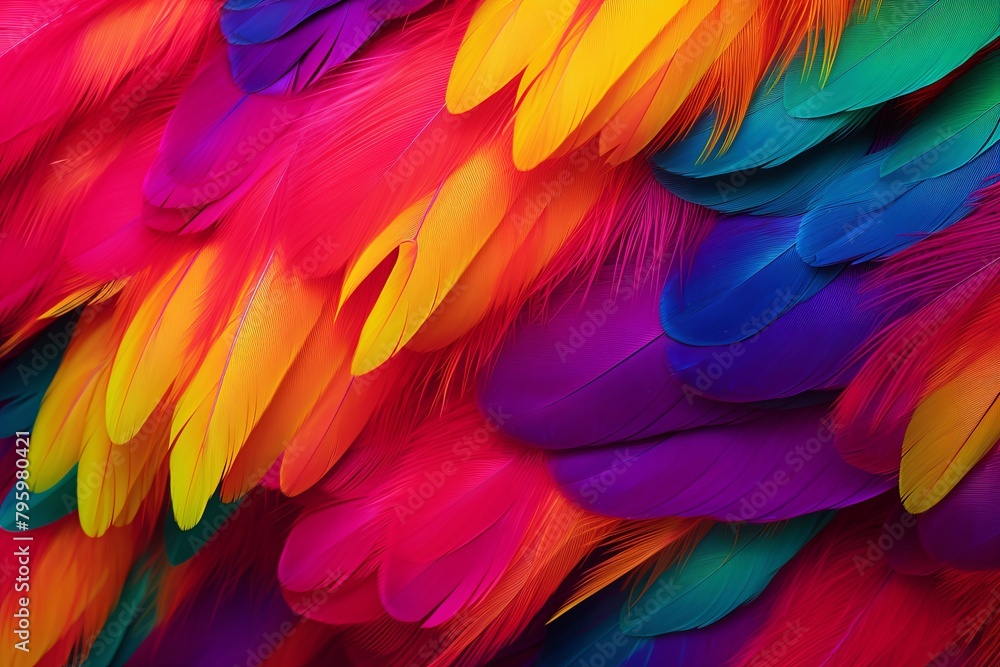 Fototapeta premium Vibrant Parrot Wing Feathers: A Fusion of Bright Plumage Gradients