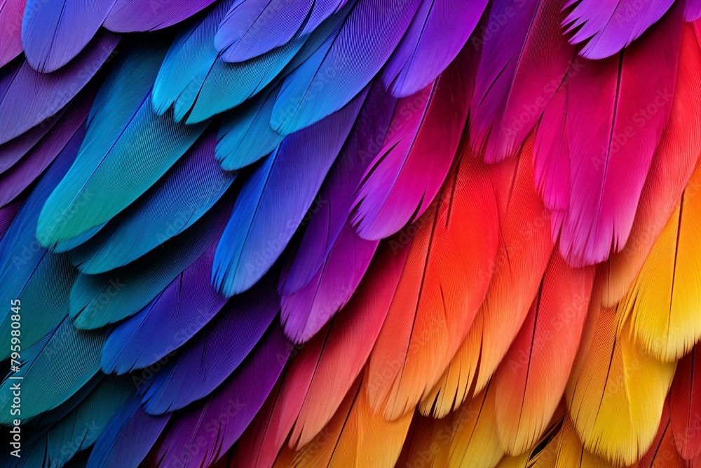 Fototapeta premium Vibrant Parrot Feather Gradients: Dazzling Hues of Nature