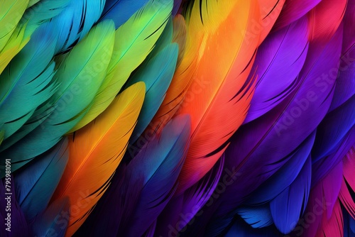 Multihued Vibrant Parrot Feather Gradients: Mesmerizing Feather Pattern © Michael