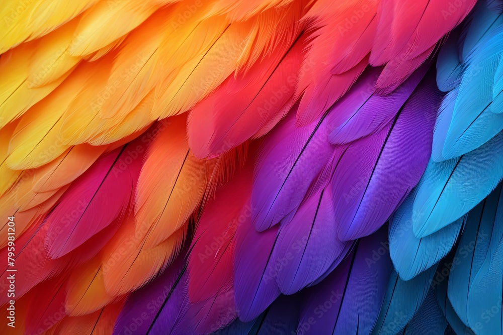 Fototapeta premium Vibrant Parrot Feather Gradients: Radiant Feather Hues Explosion