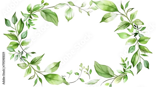 Round green vegetal ornamental frame with leaves, decorative border, corners for greeting cards, banners, business cards, invitations, menus. Isolated. Generative Ai photo