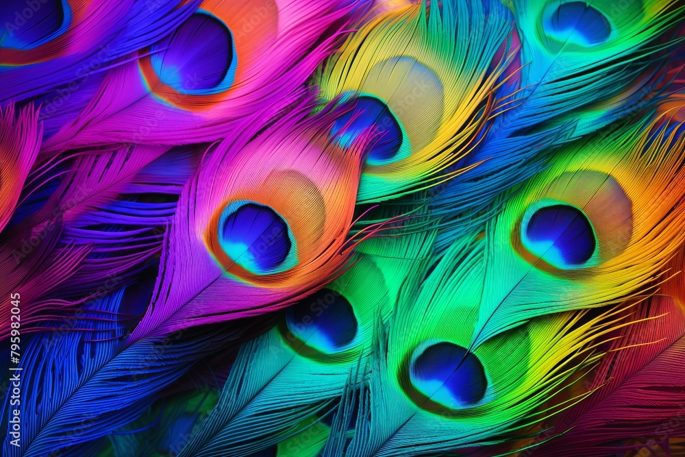 Vibrant Peacock Feather Gradients: Iridescent Color Spectrum Glow