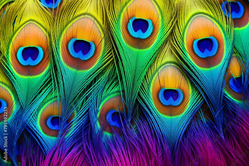 Obraz premium Vibrant Peacock Feather Gradients: Stunning Plumage Display