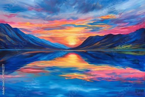Sunset Reflections on Mountain Lake Landscape