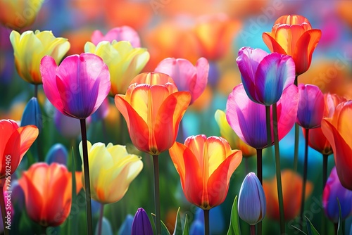 Vibrant Garden Bloom  Tulip Field Gradients and Color Mix