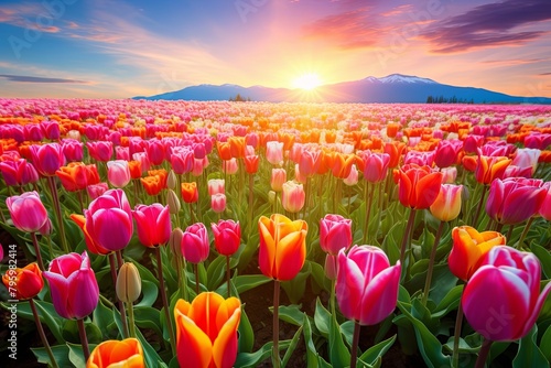 Vibrant Tulip Field Gradients  Floral Glow in the Field