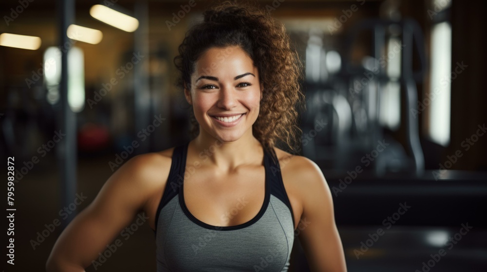 b'Portrait of a young woman in a gym' b'Portrait of a young woman in a gym'