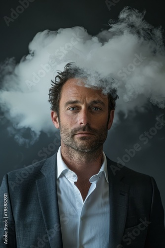 b'man in suit with white cloud on his head' © Adobe Contributor