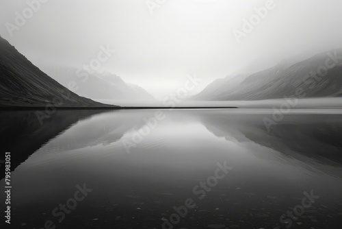 b'Black and white photo of a mountain lake in Iceland' photo