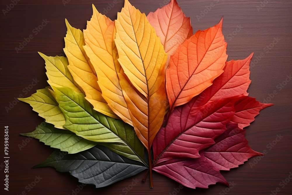 Fototapeta premium Maple Leaf Color Spectrum: Warm Autumn Leaf Gradients.