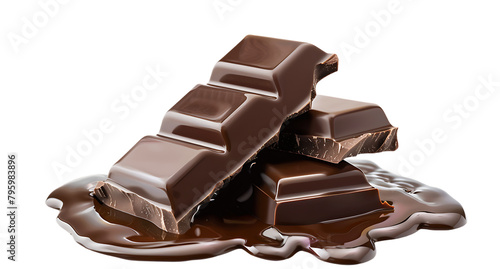 A chocolate bar melting and dripping, isolated on white background