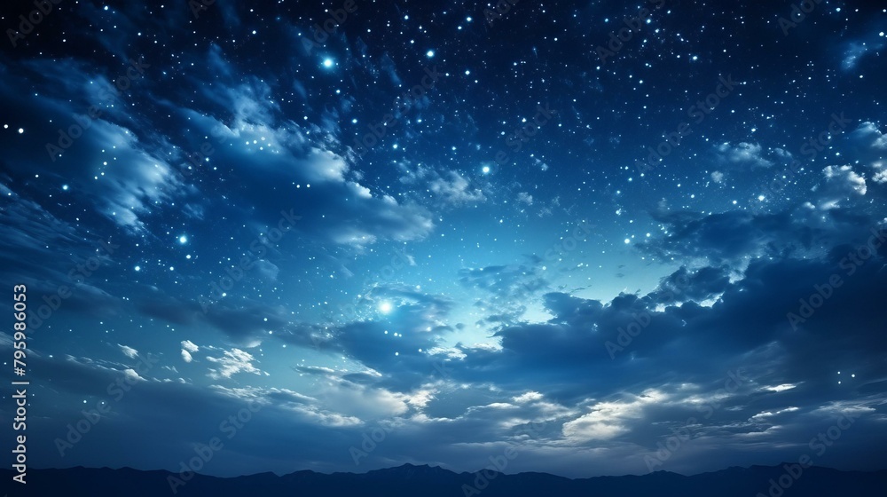 b'Starry night sky with clouds and mountains in the distance' b'Starry night sky with clouds and mountains in the distance'