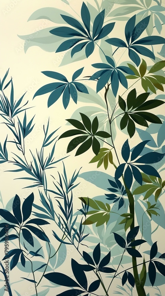 b'Blue and Green Leaves Illustration' b'Blue and Green Leaves Illustration'