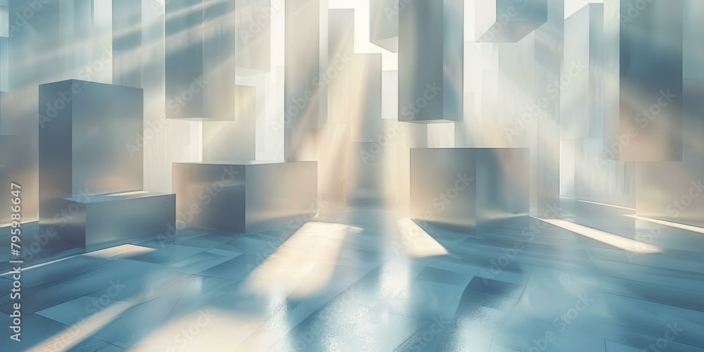 b'Futuristic 3D illustration of a modern cityscape with skyscrapers and sunlight shining through the buildings' b'Futuristic 3D illustration of a modern cityscape with skyscrapers and sunlight shining through the buildings'
