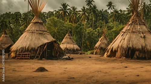 Indigenous Culture of Asmat Village with teepee tents