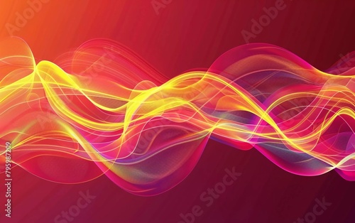 Abstract flowing neon waves red and yellow background