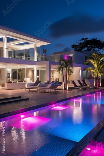 b'Modern luxury villa with pool and palm trees' © Adobe Contributor