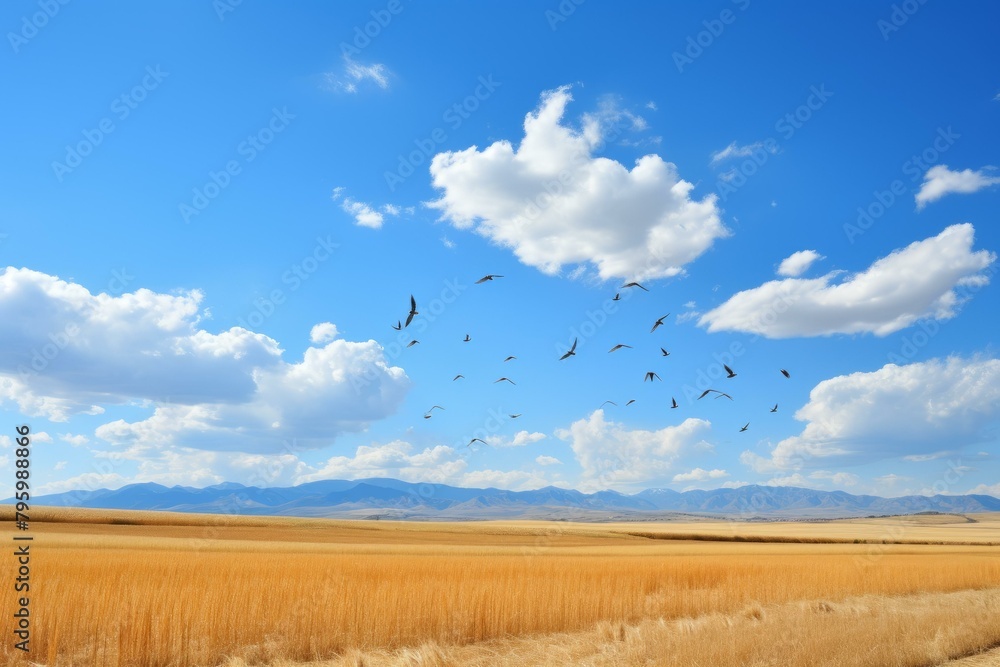 Fototapeta premium b'Birds Flying Over a Wheat Field'