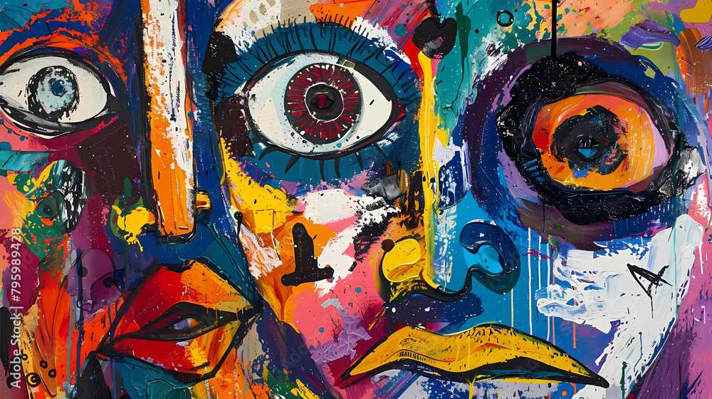artistic abstraction of a painting featuring a yellow mouth and a black and yellow face artistic abstraction of a painting featuring a yellow mouth and a black and yellow face