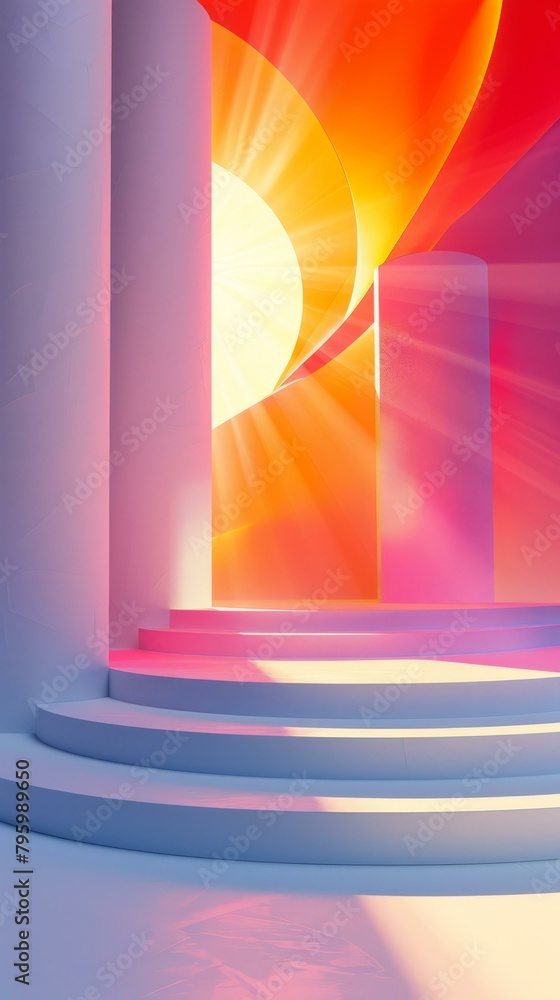 b'Pink and orange abstract background with a staircase'