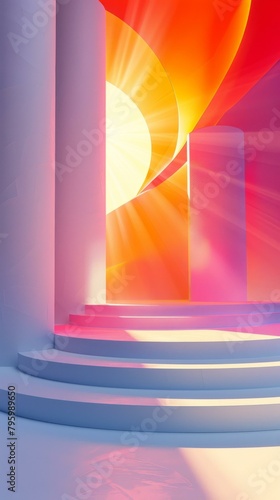 b'Pink and orange abstract background with a staircase'