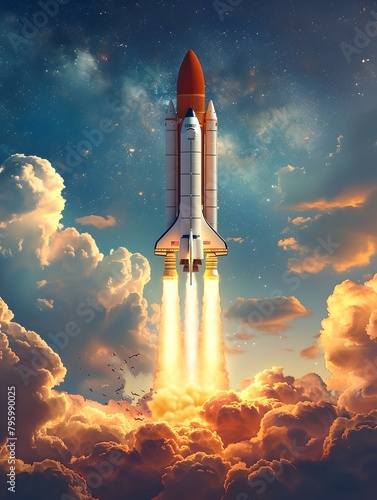 Powerful Rocket Soaring Through Vibrant Skies Toward Boundless