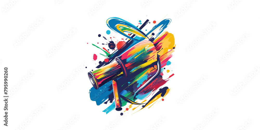 Fototapeta premium Colorful vector illustration of paint roller with colorful splash on white background