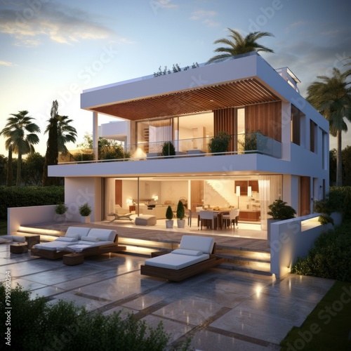 b'Modern luxury villa with pool and terrace' © Adobe Contributor
