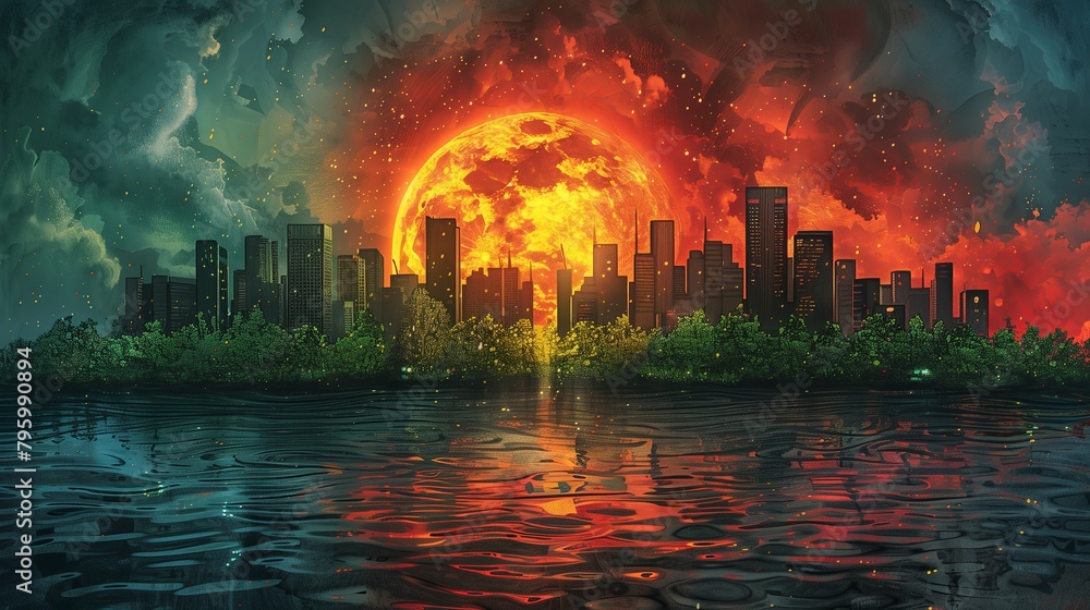 Comparative image showing global warming and before global warming. Comparative image showing global warming and before global warming.