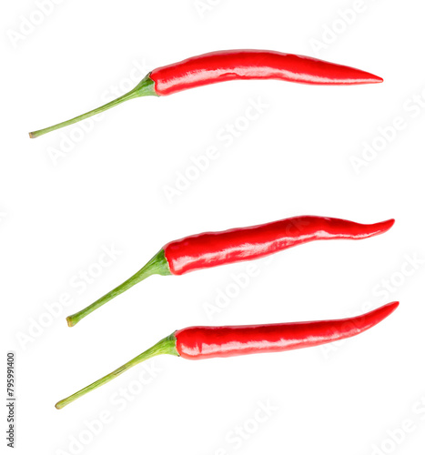 Top view set of red chili peppers or cayenne pepper isolated  with clipping path in png file format