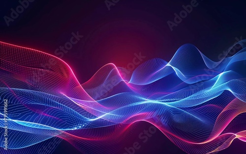 Abstract flowing neon waves blue and red background