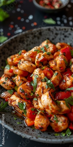 b'Spicy Chicken Skewers with Roasted Red Peppers and Onions' © Adobe Contributor