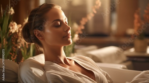 b'Beautiful woman relaxing in a spa'
