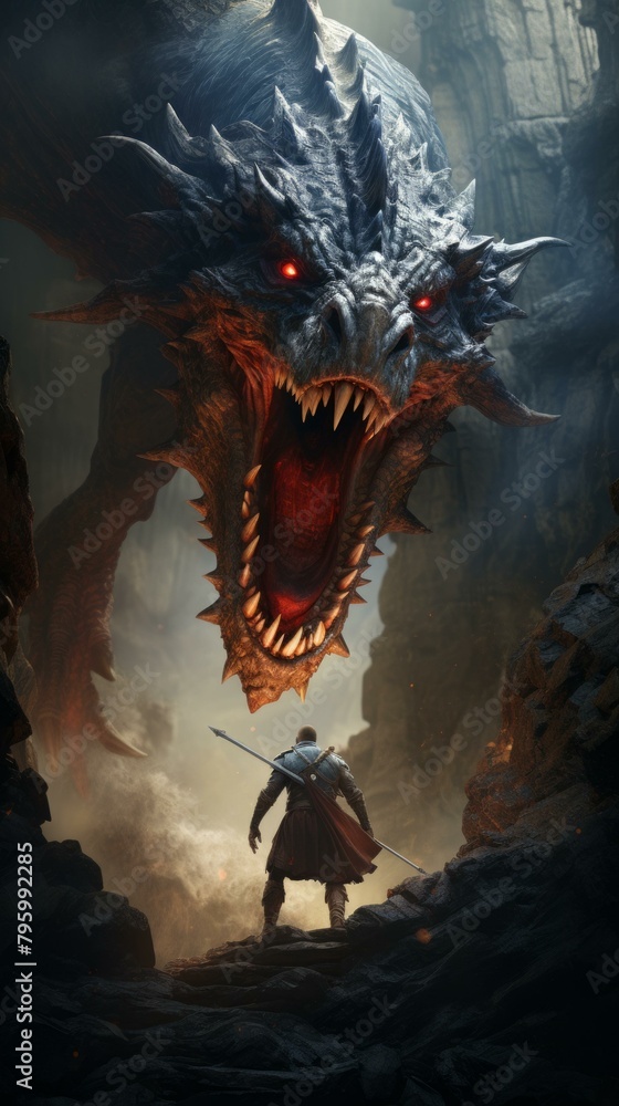 b'A knight is fighting a dragon in a cave' b'A knight is fighting a dragon in a cave'