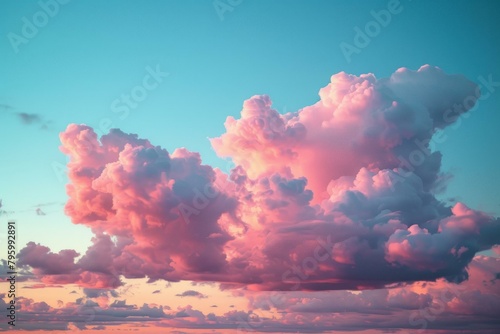 b'Large pink cloudscape with blue sky'