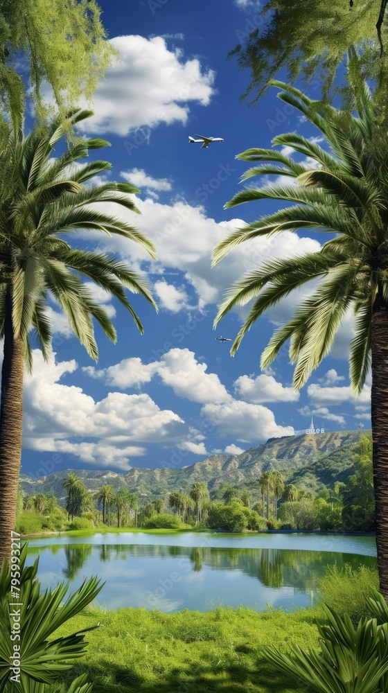 Obraz premium b'Palm trees and mountains in California'