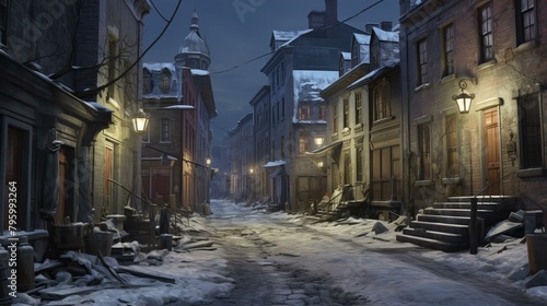 b'A Snowy Street in a Colonial Town' photo