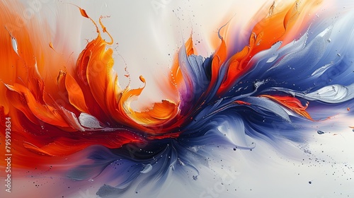 A dynamic abstract splash of fiery orange and cool blue, conveying a powerful contrast and vibrant energy in a fluid art form.