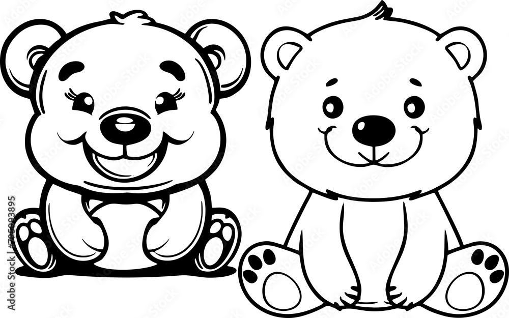 bear icon happy cute cartoon black and white