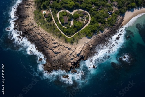 b'Heart-shaped island with a house in the middle' photo