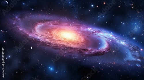 b'Spiral galaxy with bright center and blue and purple arms' photo