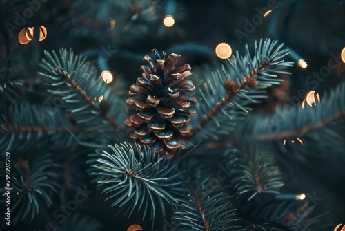 a cone on a branch of a blue spruce