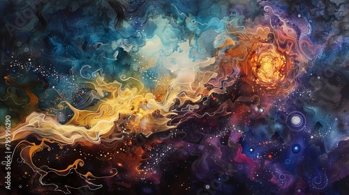 Artistic Doodle Nebula Galaxy Space Universe Backdrop Background Wallpaper © Tejay