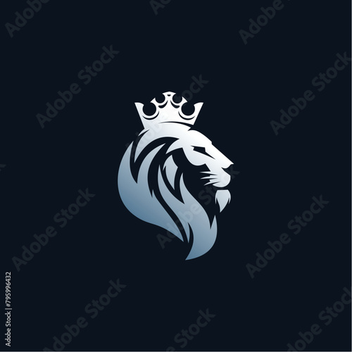 Lion head with crown, lion mascot logo design