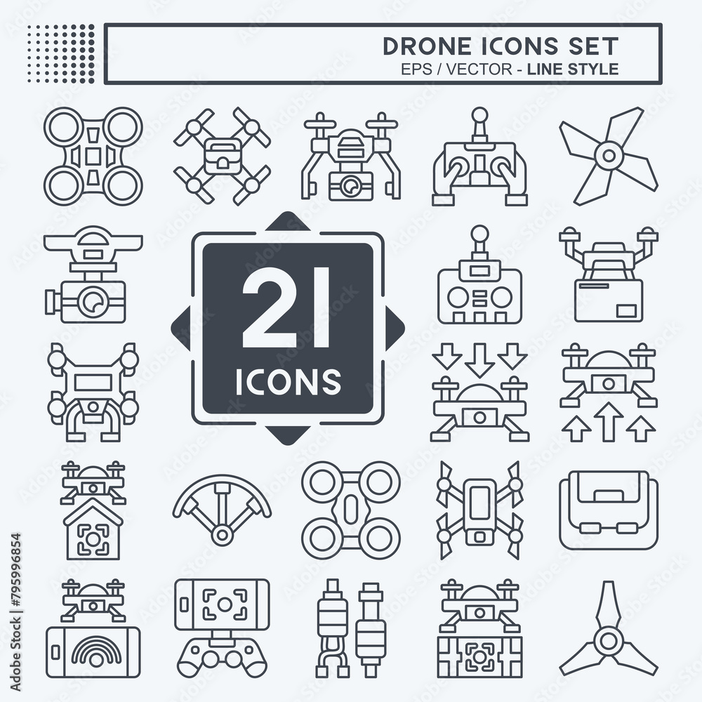 Icon Set Drone. related to Technology symbol. line style. simple design illustration Icon Set Drone. related to Technology symbol. line style. simple design illustration