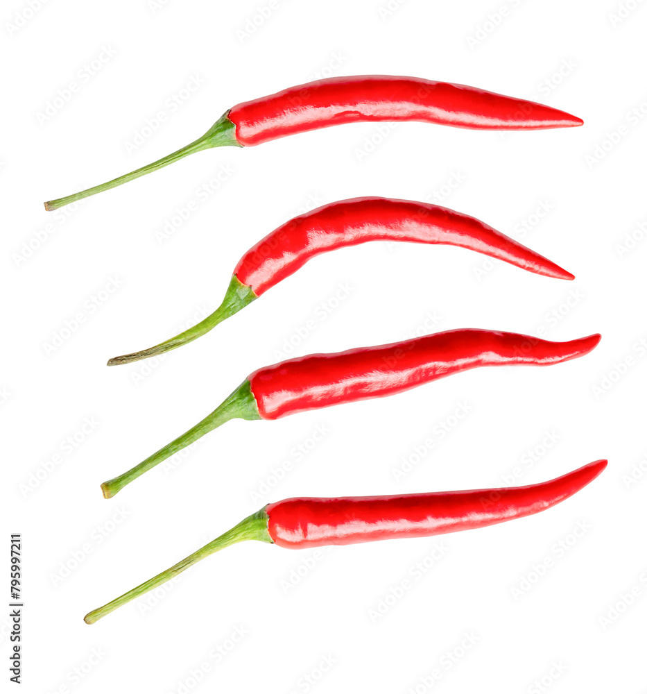Top view set of red chili peppers or cayenne pepper isolated with clipping path in png file format Top view set of red chili peppers or cayenne pepper isolated with clipping path in png file format