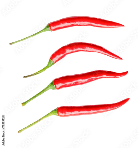 Top view set of red chili peppers or cayenne pepper isolated  with clipping path in png file format