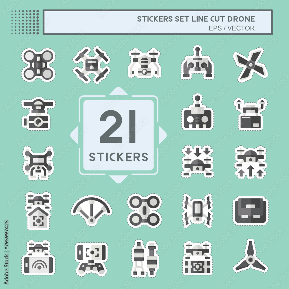 Sticker line cut Set Drone. related to Technology symbol. simple design illustration Sticker line cut Set Drone. related to Technology symbol. simple design illustration