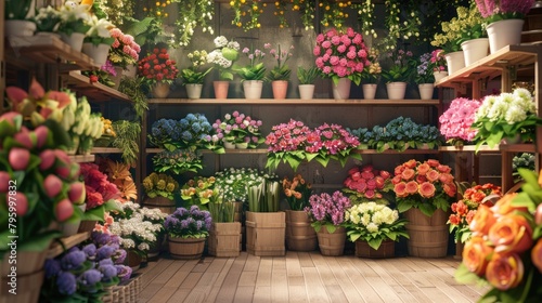 Shelves with flowers in a flower shop. Flower shop concept. © Дмитрий Баронин